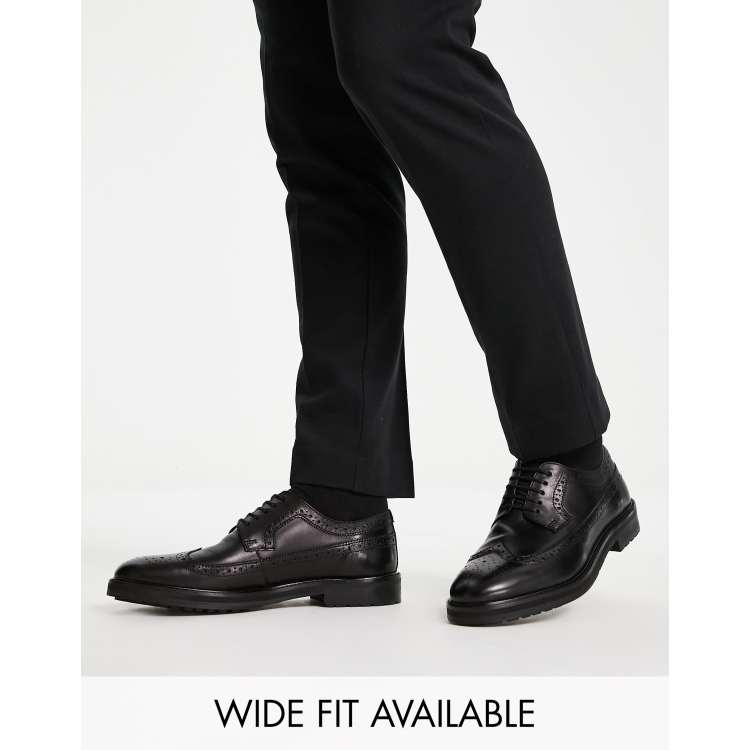 ASOS DESIGN brogue shoes in black leather with chunky sole  display picture 1