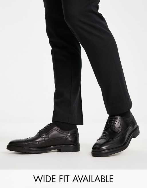 Asos Design Brogue Shoes In Black Leather With Chunky Sole Asos 5147