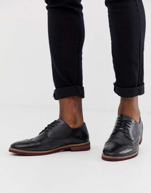 ASOS DESIGN brogue shoes in black leather with contrast sole | ASOS