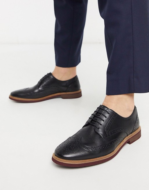 ASOS DESIGN brogue shoes in black leather with contrast sole
