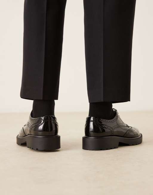 ASOS DESIGN brogue shoes in black with cleated soles, 4 of 4