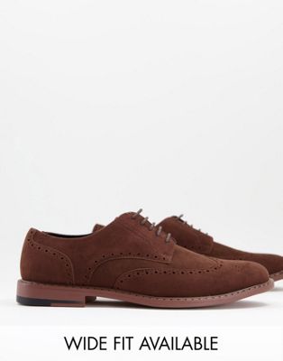 ASOS DESIGN brogue shoes in brown faux suede