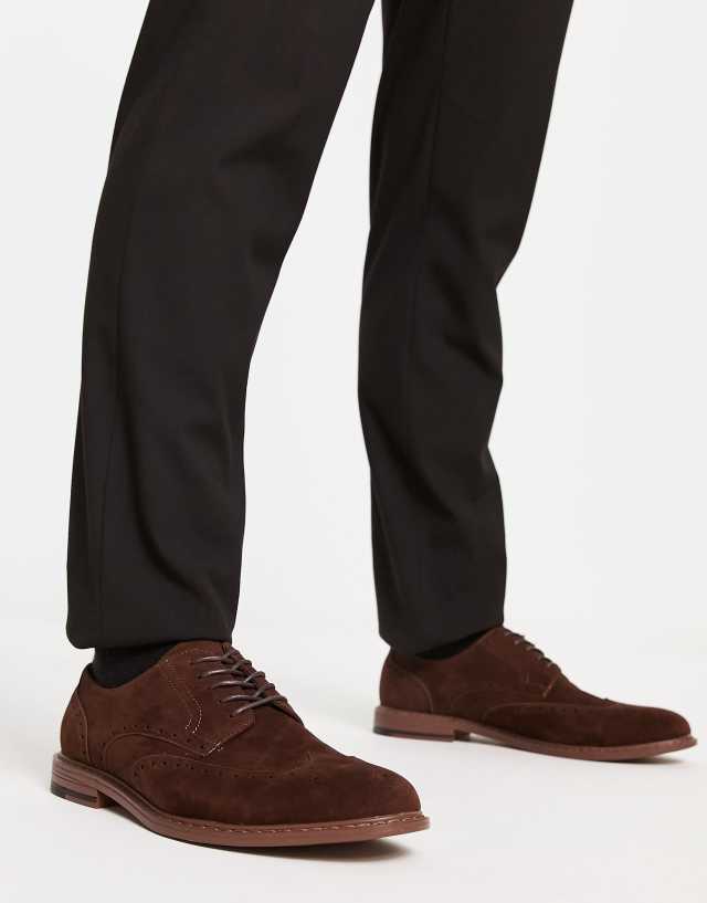 ASOS DESIGN brogue shoes in brown faux suede