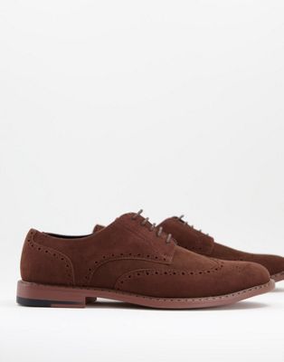 ASOS DESIGN brogue shoes in brown faux suede