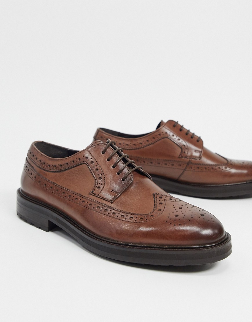 ASOS DESIGN brogue shoes in brown leather with chunky sole