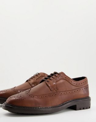 ASOS DESIGN brogue shoes in brown leather with chunky sole - ASOS Price Checker