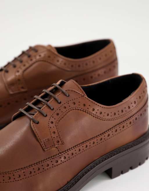 ASOS DESIGN Brogue Shoes In Brown Leather With Natural Sole And Colour  Details for Men