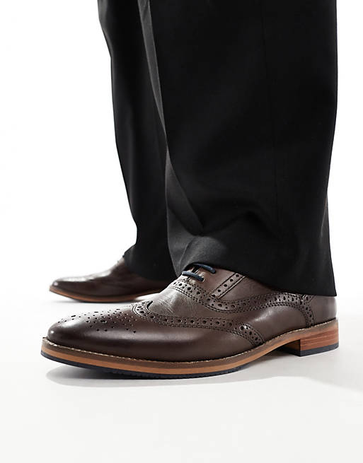 ASOS DESIGN brogue shoes in brown leather with natural sole and color details