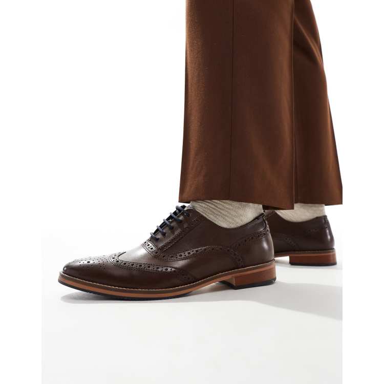 ASOS DESIGN brogue shoes in brown leather with natural sole and color  details | ASOS