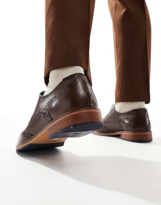 ASOS DESIGN Brogue Shoes In Brown Leather With Natural Sole And Colour  Details for Men