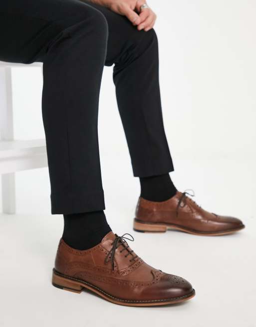 ASOS DESIGN Brogue Shoes In Brown Leather With Natural Sole And Colour  Details for Men