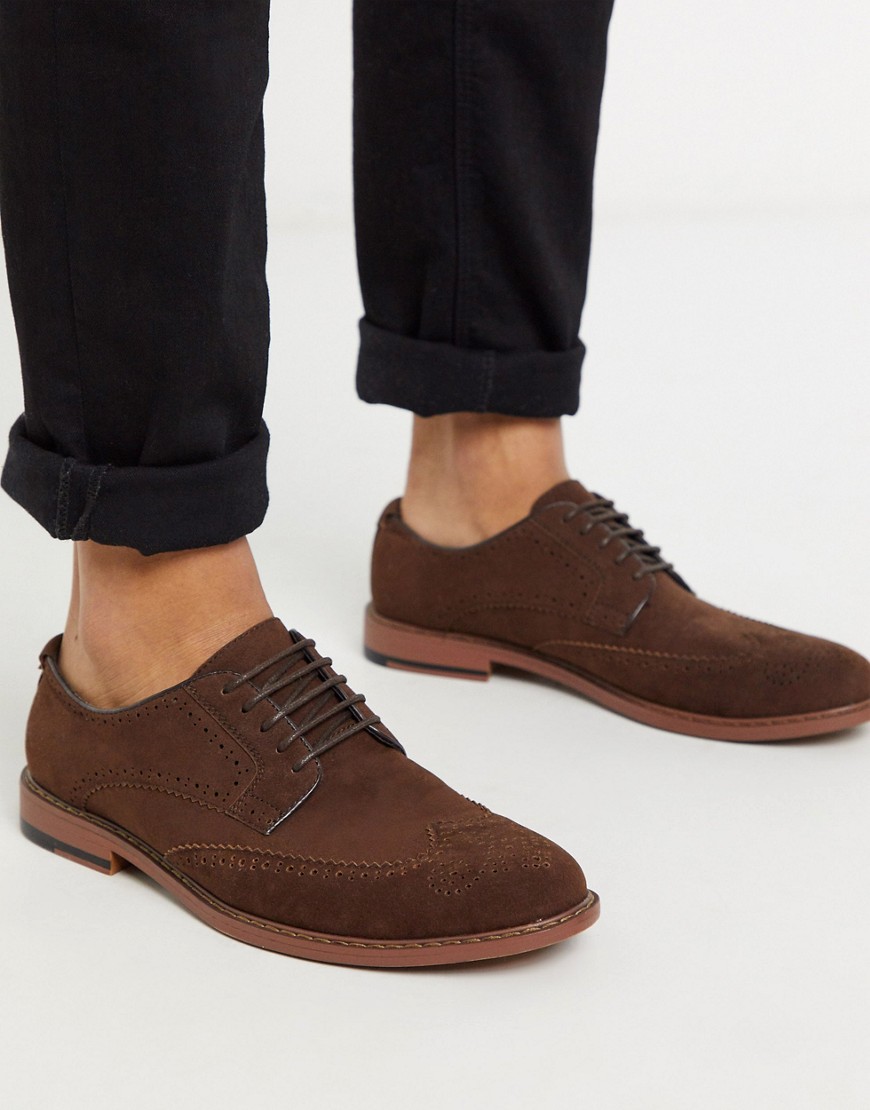 ASOS DESIGN brogue shoes in brown suedette