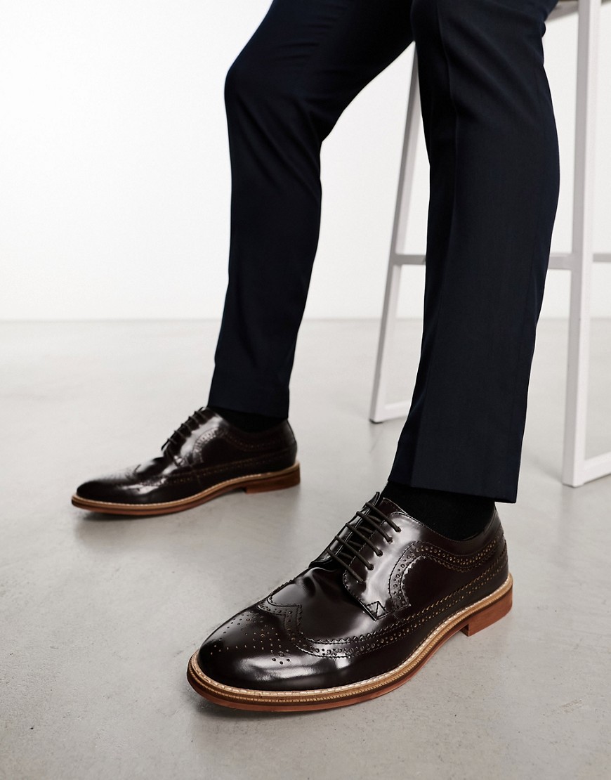 ASOS DESIGN brogue shoes in dark brown leather with natrual sole