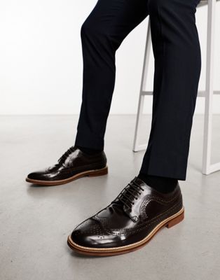 ASOS DESIGN brogue shoes in dark brown leather with natrual sole - ASOS Price Checker