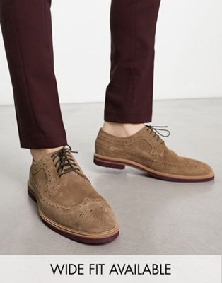 ASOS DESIGN brogue shoes in stone suede with contrast sole