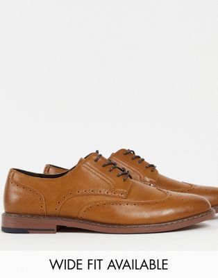 ASOS DESIGN brogue shoes in tan faux leather