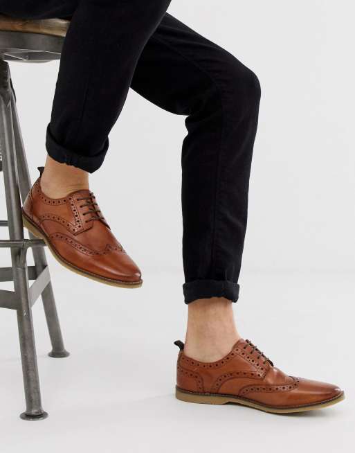 ASOS DESIGN brogue shoes in tan leather with faux crepe sole | ASOS