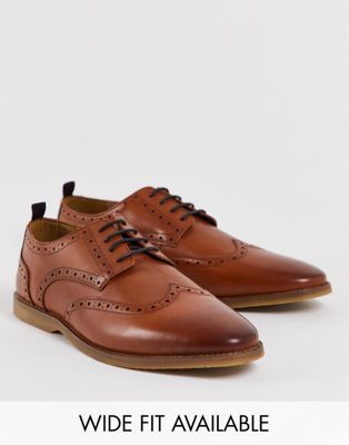 ASOS DESIGN brogue shoes in tan leather with faux crepe sole