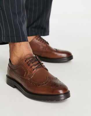 ASOS DESIGN brogue shoes with chunky sole in brown leather