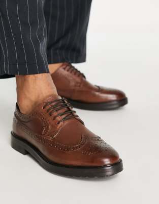 ASOS DESIGN Brogue Shoes In Brown Leather With Natural Sole And Colour  Details for Men