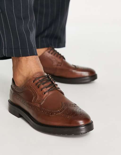 Asos Design Brogue Shoes With Chunky Sole In Brown Leather Asos 9554