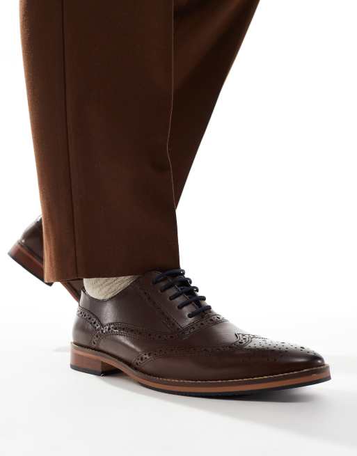 ASOS DESIGN - brogue-sko i brun læder med natursåler og farvedetaljer, 4 af 4