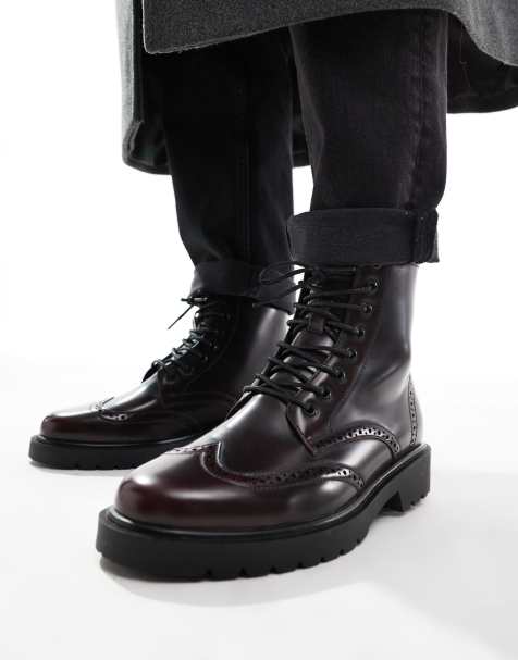 ASOS DESIGN - Brogue veterlaarzen in glanzend bordeaux - view 1