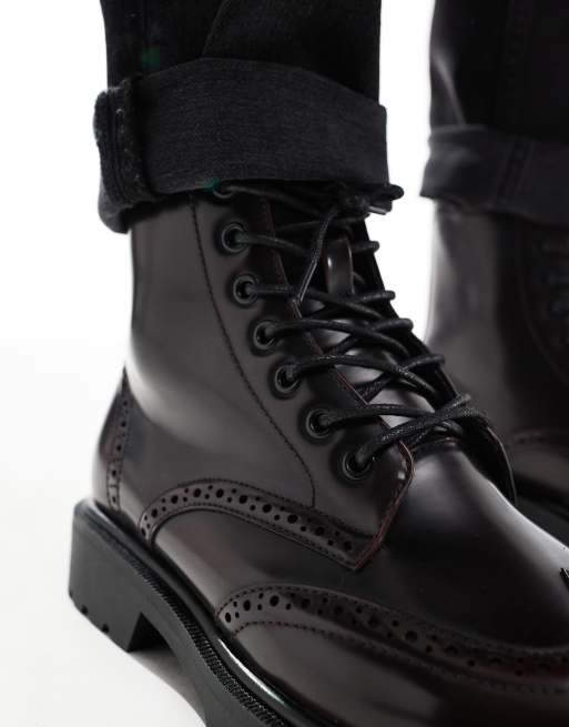 ASOS DESIGN - Brogue veterlaarzen in glanzend bordeaux, 3 van 4