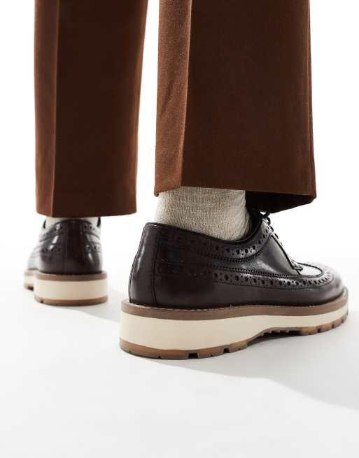 ASOS DESIGN - Broguesko i brunt læder med snørebånd og hvid kontrastsål, 3 af 4