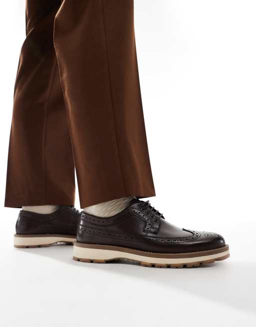 ASOS DESIGN - Broguesko i brunt læder med snørebånd og hvid kontrastsål, 4 af 4
