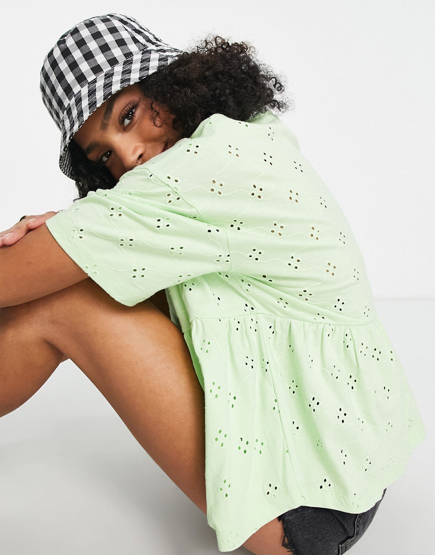ASOS DESIGN broidery smock top in washed green