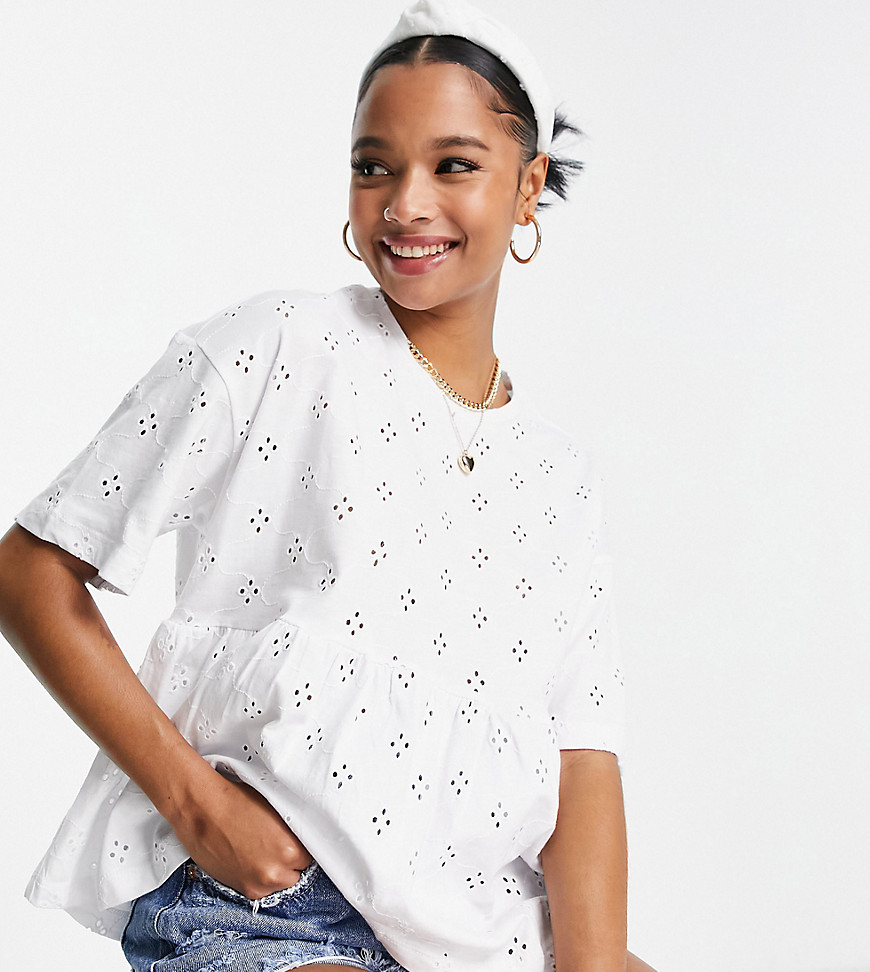 ASOS DESIGN broidery smock top in white