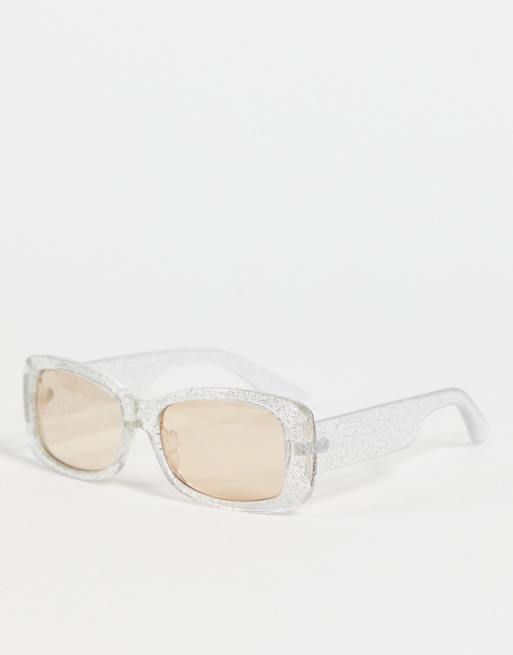 ASOS DESIGN – Brokatowe okulary przeciwsłoneczne z prostokątnymi oprawkami w kolorze srebra – SILVER