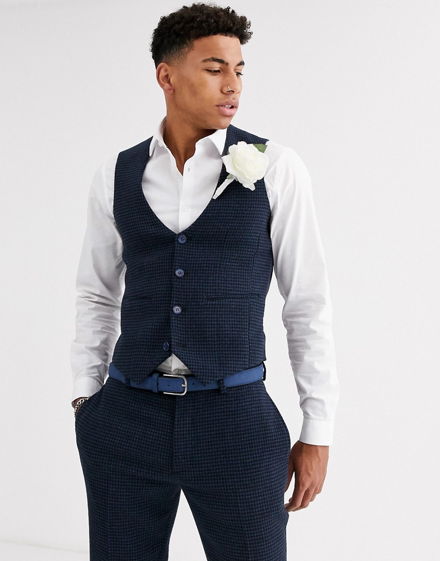 ASOS DESIGN – Bröllop – Blå, minirutig kostymväst i ullblandning med supersmal passform