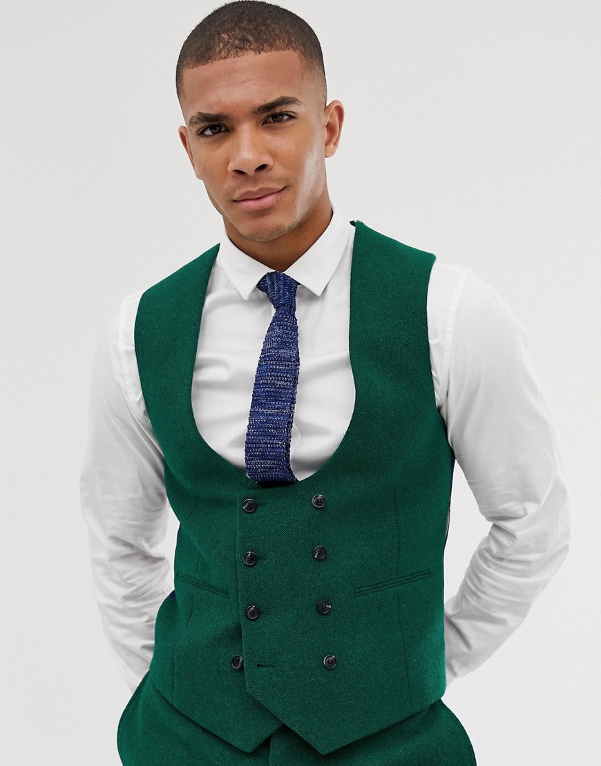 ASOS DESIGN – Bröllop – Grön kostymväst i twill med supersmal passform
