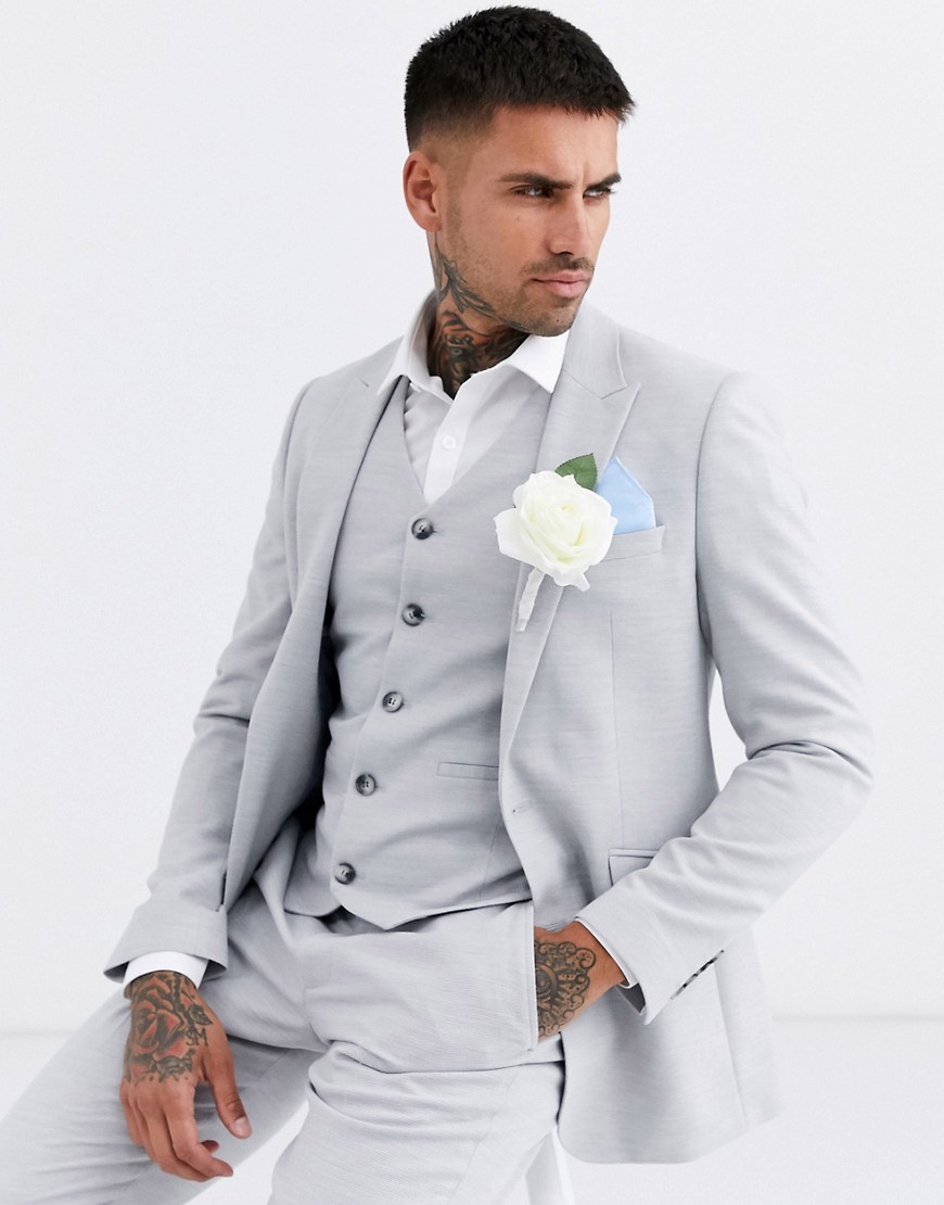 ASOS DESIGN – Bröllop – Isgrå kavaj med extra smal passform och mikrostruktur, del av kostym