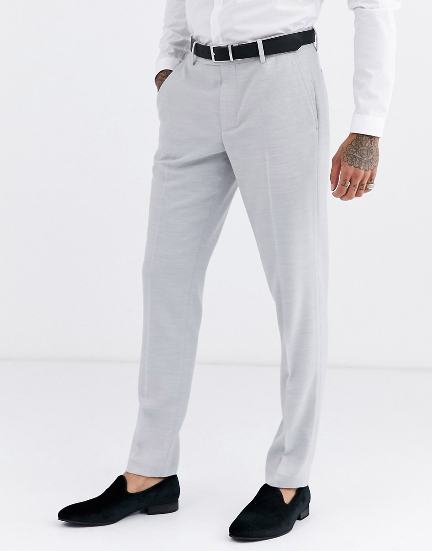 ASOS DESIGN – Bröllop – Isgrå kostymbyxor i mikrostruktur med smal passform