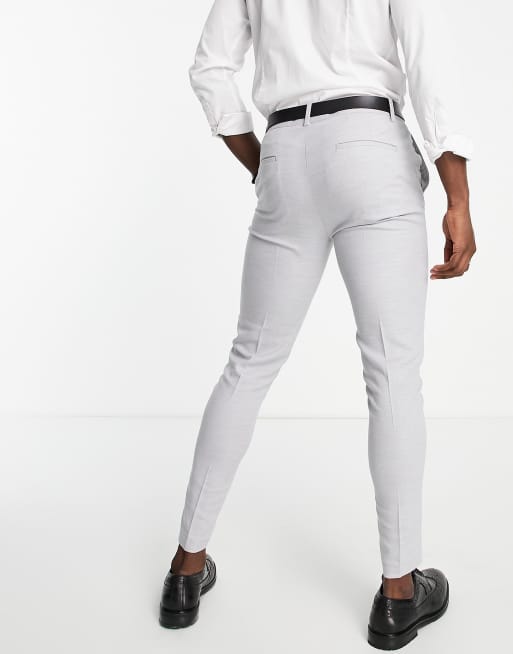 ASOS DESIGN – Bröllop – Isgrå kostymbyxor med supersmal passform och mikrostruktur, 4 av 4