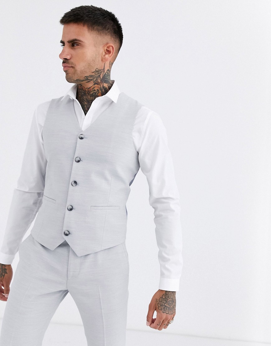 ASOS DESIGN – Bröllop – Isgrå kostymväst i mikrostruktur med extra smal passform