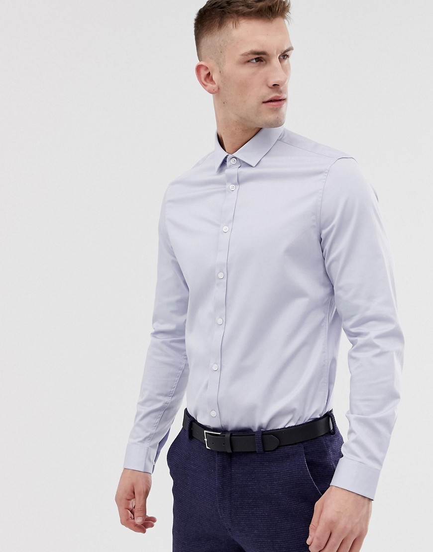 ASOS DESIGN – Bröllop – Ljusblå satinskjorta med smal passform