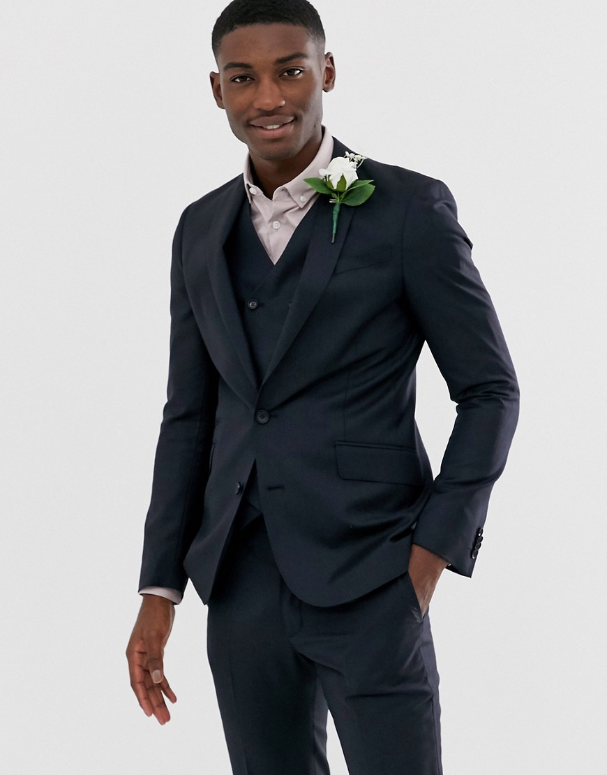 ASOS DESIGN – Bröllop – Marinblå kostymjacka med smal passform i 100 % ull