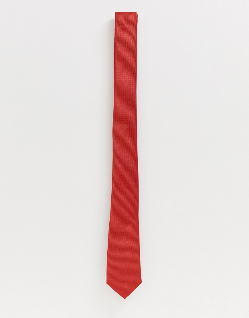 ASOS DESIGN – Bröllop – Röd smal slips i strukturvävt material