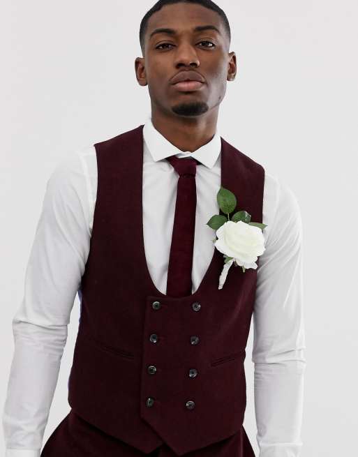 ASOS DESIGN – Bröllop – Vinröd kostym i twill med supersmal passform, 4 av 4