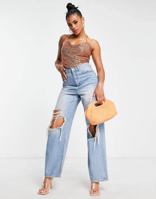 ASOS DESIGN - Bronzefarvet cami med vandfaldsudskæring og pailletter i tørklæde-stil, 4 af 4