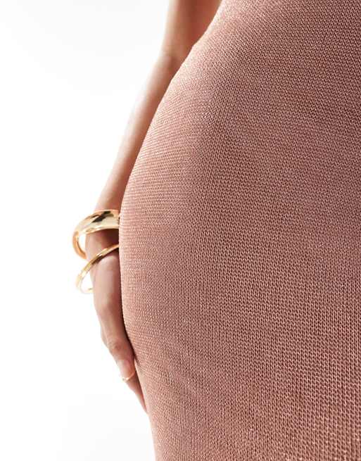 ASOS DESIGN - Bronzefarvet maxikjole med dyb og rund hals i metallisk strik, 4 af 4
