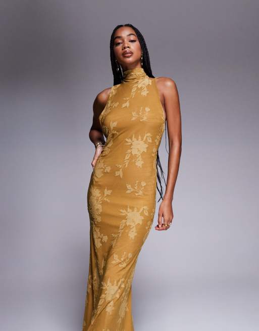 ASOS DESIGN - Bronzefarvet maxikjole med halterneck, åben ryg og draperet detalje , 3 af 4