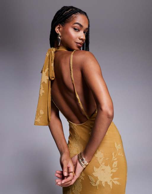 ASOS DESIGN - Bronzefarvet maxikjole med halterneck, åben ryg og draperet detalje , 4 af 4