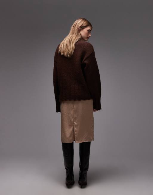 ASOS DESIGN - Bronzefarvet midinederdel med akavet længde i nervøs satin, 3 af 5