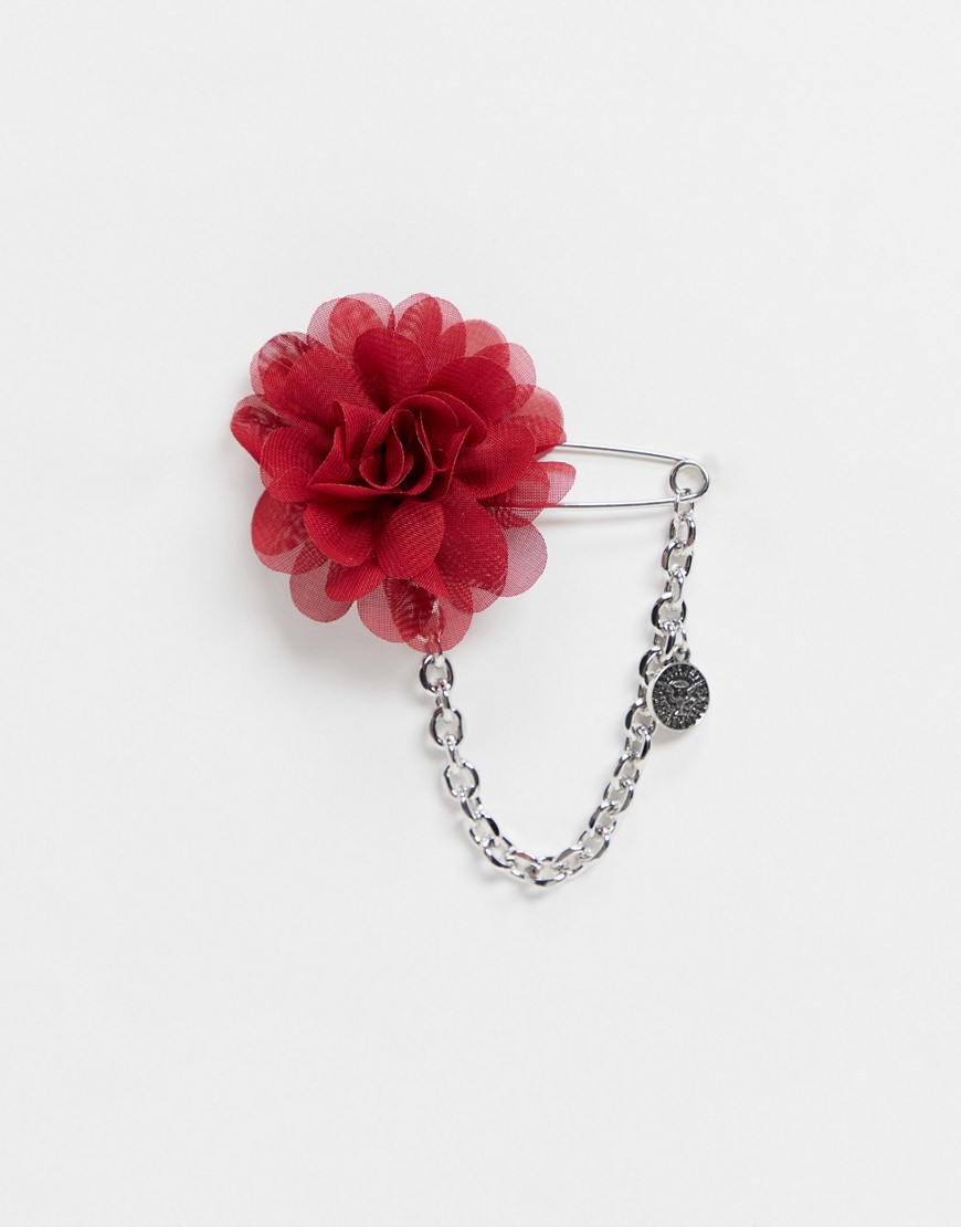 ASOS DESIGN brooch with corsage and safety pin design in burnished silver tone
