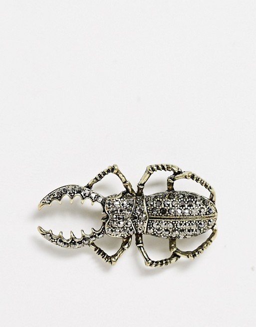 ASOS DESIGN brooch with crystal beetle